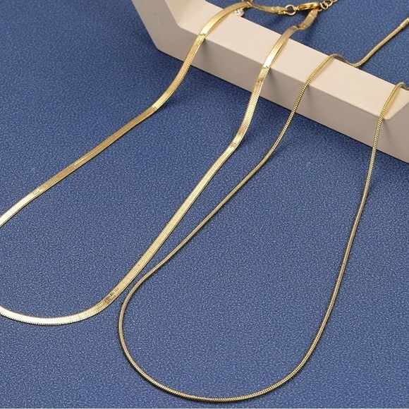 Gold 14k Gold Plated Herringbone Snake 2pc Necklace Set - Picture 3 of 3